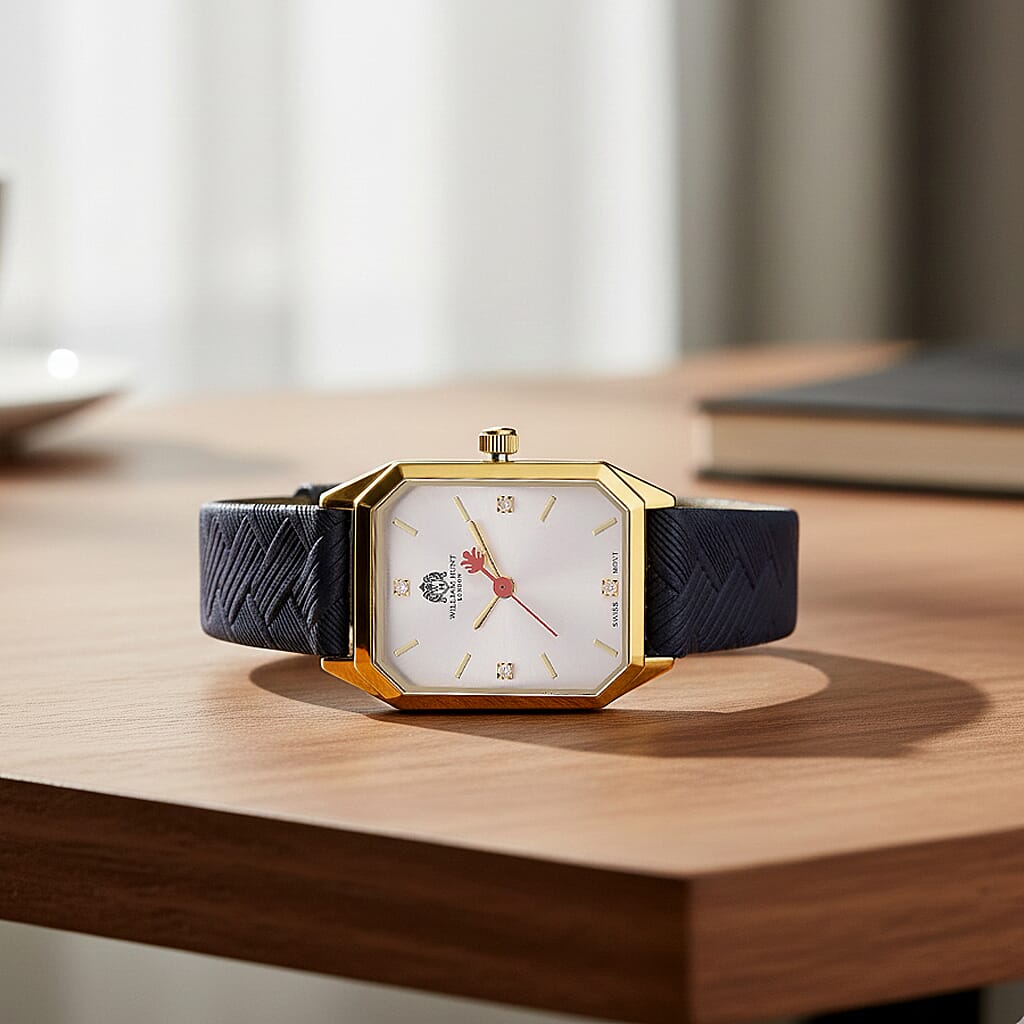 Mothers Day Gift Idea- William Hunt London Legacy Lab Grown Diamond (VVS E-F) 5ATM Water Resistancy Watch with Genuine Leather Strap  Swiss Movement- Blue